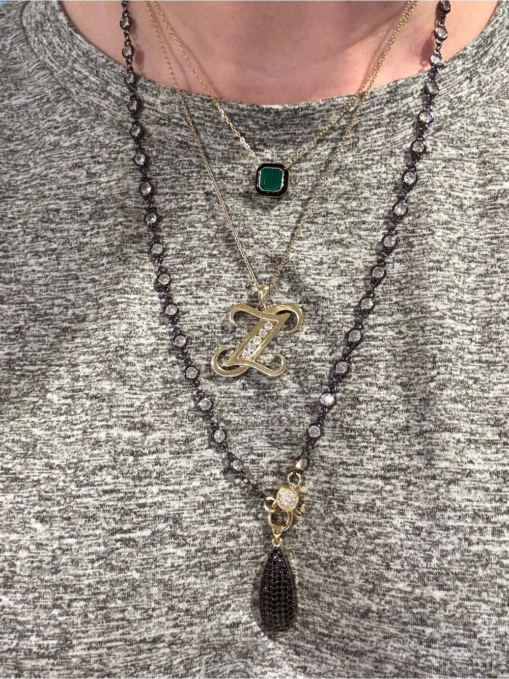 Freida Rothman Vault Bezel Set Black and Gold 24” Necklace - Picture 3 of 4